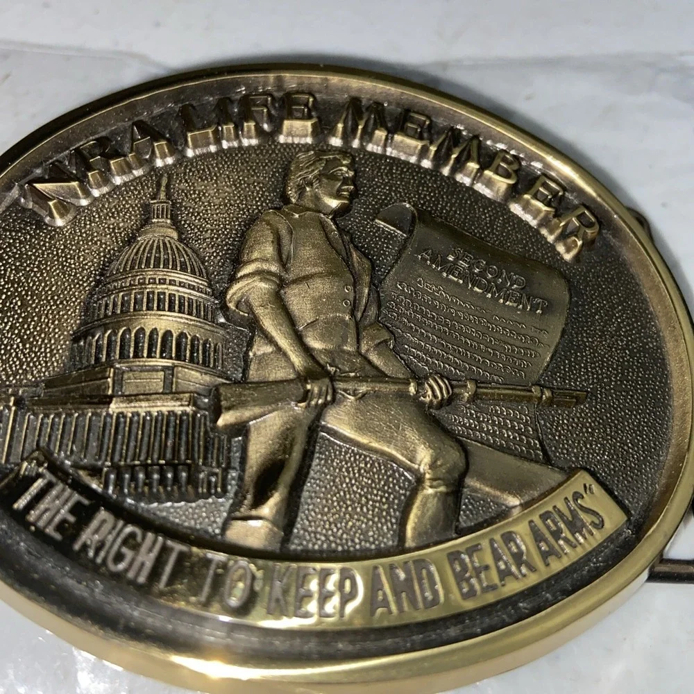 NRA Life Member Right To Bear Arms Belt Buckle‎ Solid Brass Jadco Hunting Guns